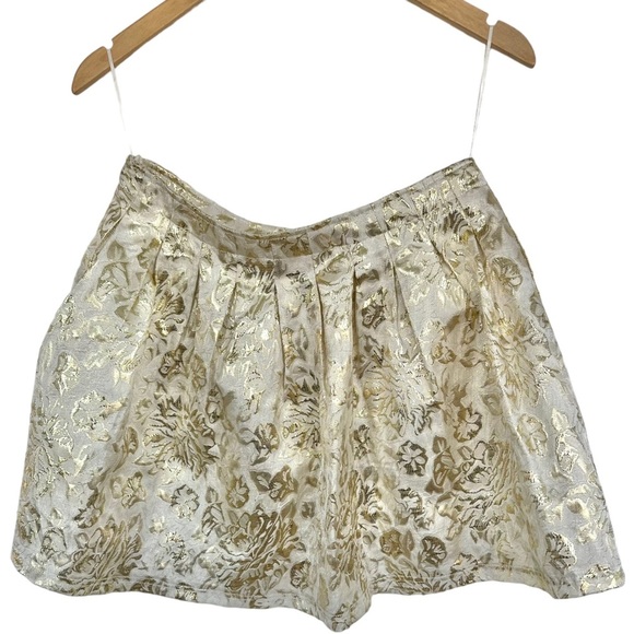 Fond Gold Floral Metallic Brocade Full Mini Skirt Pleats Pockets Lined Size Med - Picture 10 of 16